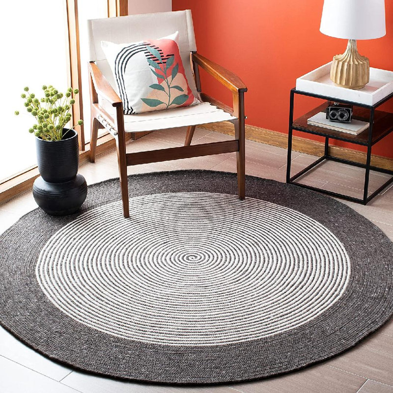 Mcconnell Hand Woven Wool/Cotton Rug in Charcoal/Ivory, Round 3'