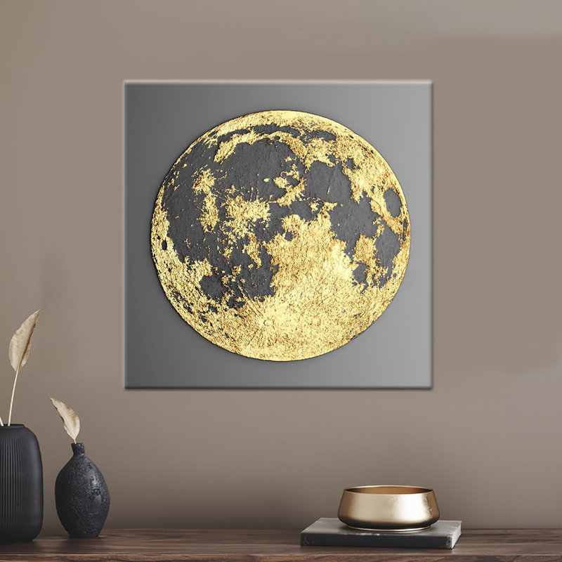 Art mural en verre trempé Golden Moon: toile abstraite imprimée, 1P encadrée d'or, H: 63,1 po x l: 63,1 po