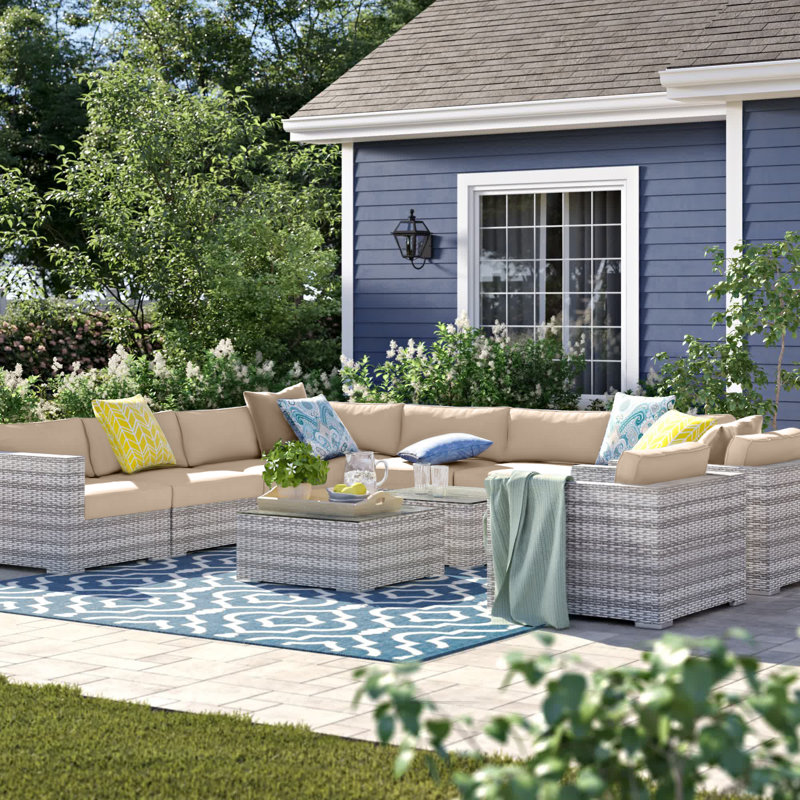 Cloyd Wicker Fully Assembled 8 - Person Seating Group with Sunbrella Cushions, Sunbrella Beige