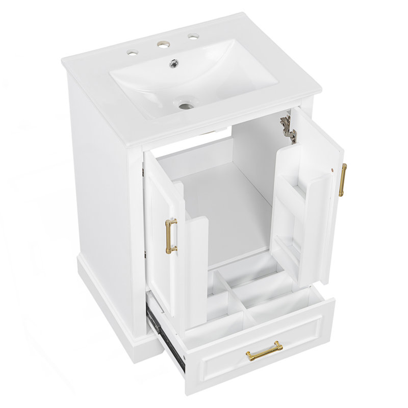 Bathroom Vanity With Sink, 1 Divided Drawer And 2 Soft Close Doors With Double Shelf On The Door, Freestanding Vanity
