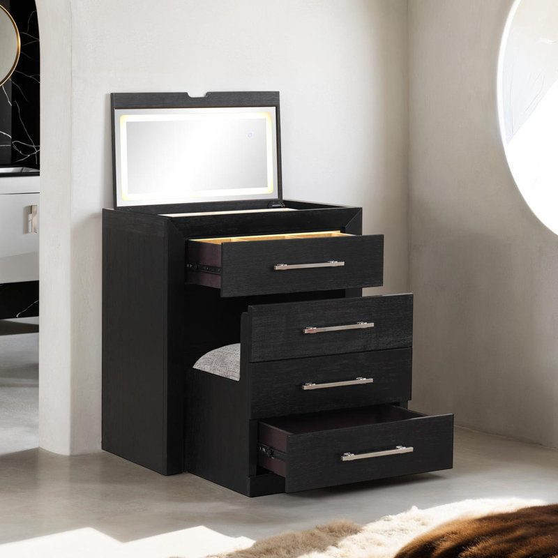 Ensemble coiffeuse et tabouret de maquillage Allisun Led, Noir