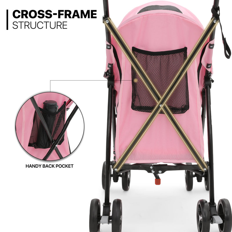 Pink Foldable Steel Frame Dog Stroller with Rubber Wheels