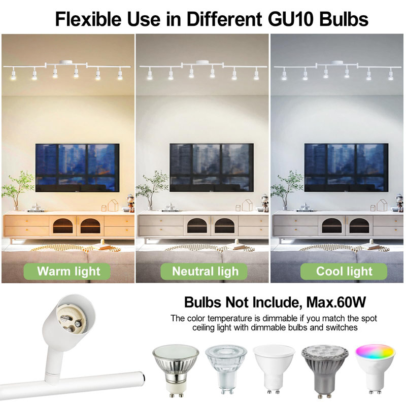 6 Light Track Lighting Fixture, GU10 Rotatable Heads