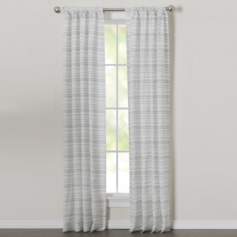 Cemya 100% Polyester Light Filtering Horizontal Stripped Curtain Panel with Rod Pocket Top , Gray, 52" W x 95" L