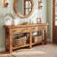 Console de 63 pouces en bois massif avec 2 tiroirs, canapé derrière le canapé et tablette de rangement pour le salon, le couloir