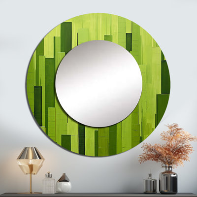 Rhyse Fern Facades Skyscraper Horizon I - Skyscrapers Large Mirror, Industrial Round Decorative Wall Mirror, Printed Metal Art