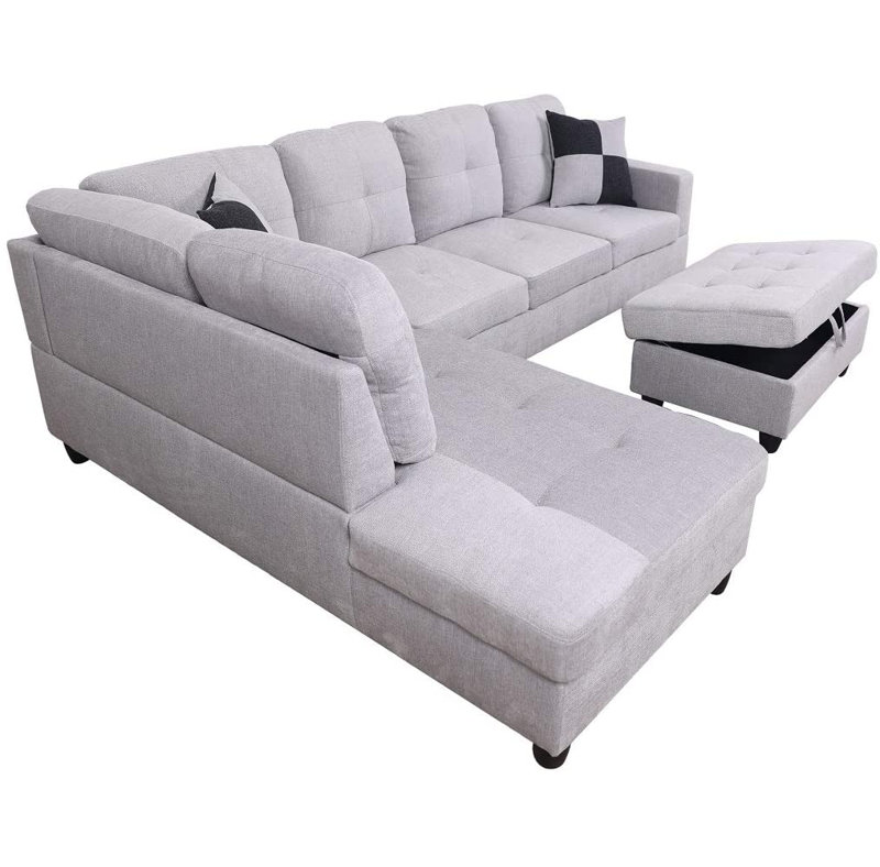 Palmer Square Upholstered Sectional, Right Hand Facing, Light Gray Flannel