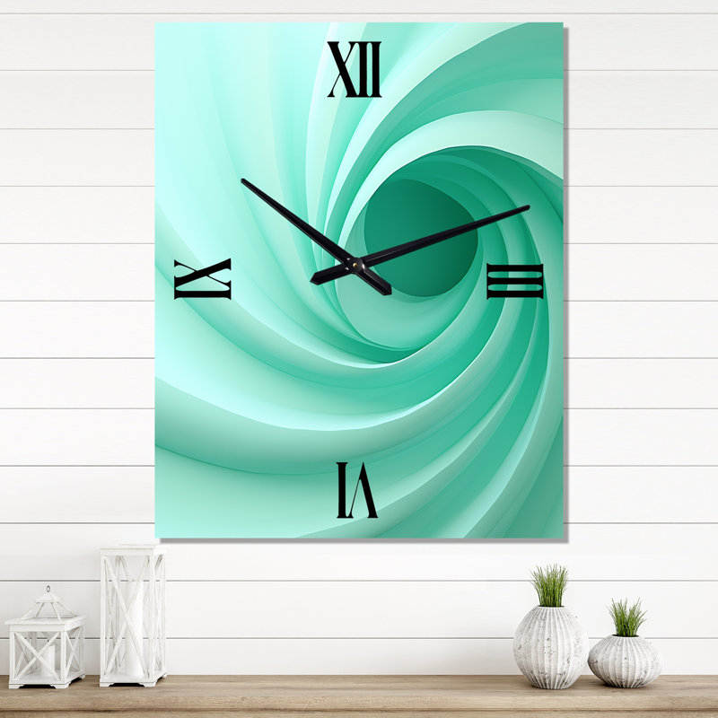 Green Whimsical Whorl Spiral - Horloges murales spirales abstraites, Très grand