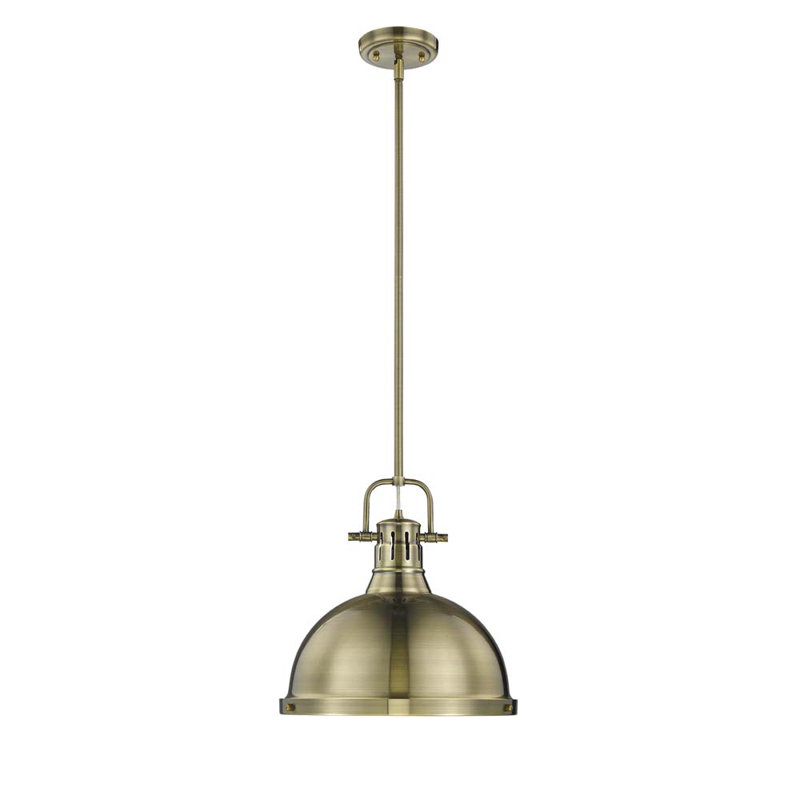 Calico 1-Light Dimmable Steel Dome Pendant with Adjustable Height, Aged Brass, Aged Brass