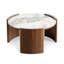 Table basse luxueuse ronde en pierre frittée, table centrale 31,5 pouces au look de marbre Pandora avec pieds en dalle de noyer épais, table de cocktail circulaire élégante pour salon italien moderne-602886016