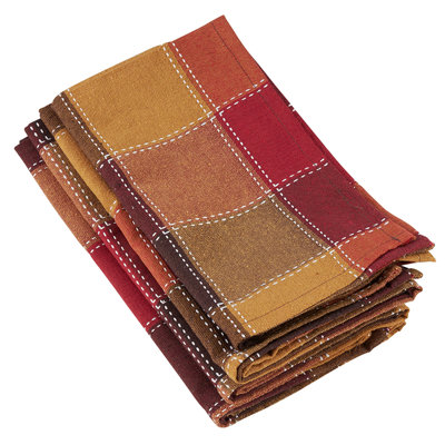 Multicolor Stitched Plaid Cloth Napkins 20" W X 20" L, Set Of 4