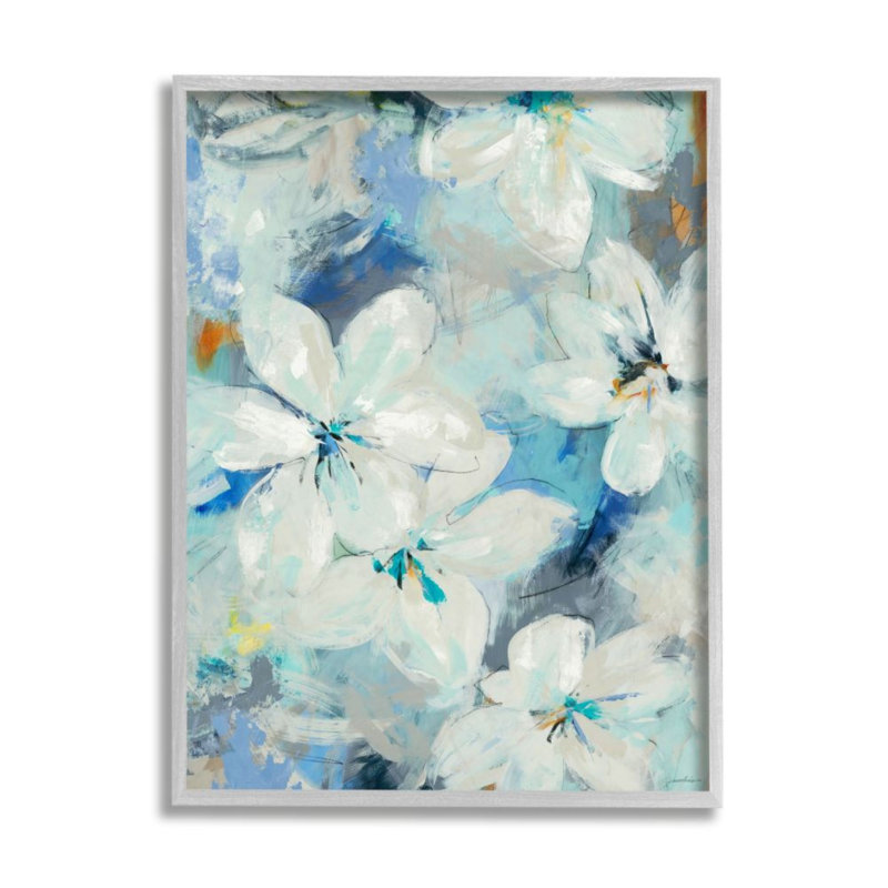 Fleurs de lis blanc abstrait bleu - impression, Estampe numérique Farmhouse, H 20 po x l 16 po x 1,5 po