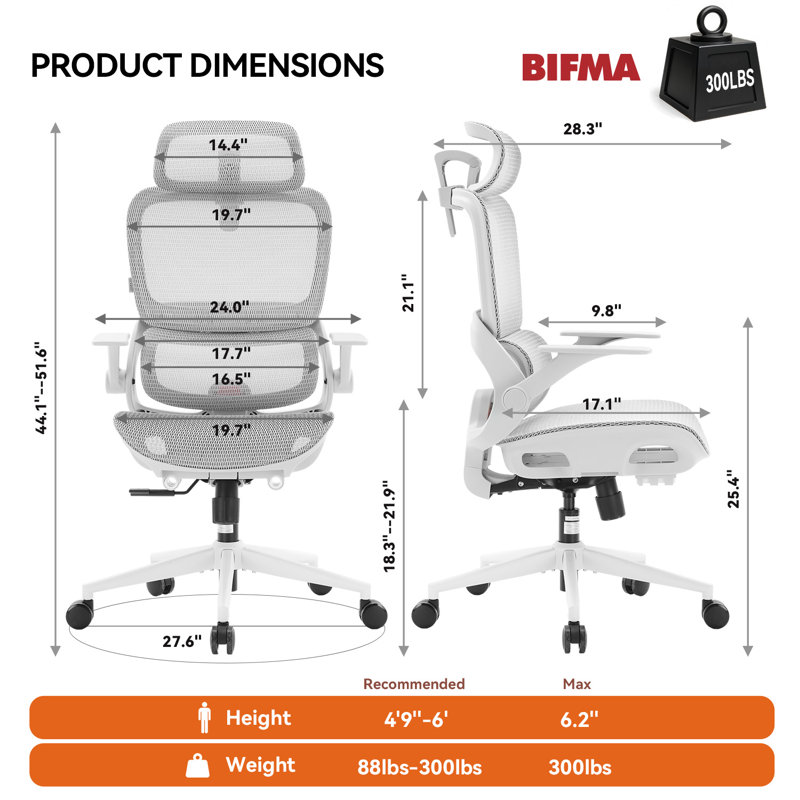  B100 Egonomic Office Chair, Ergonomic Chair With Zoned Back Support, 2d Wide Headrest Desk Chair With Breathable Pressure-relief Seat, High Back Executive Chair For Home Office & Gaming