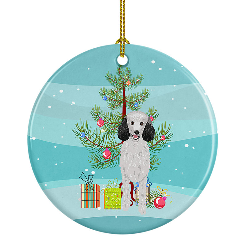 Ornement en céramique de Noël caniche, Caniche argent standard