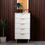 Ailean Ribbed 5 Drawer Tallboy Chest of Drawers – White or Black Gloss Fluted Fronts with Gold Legs & Handles (50cm Wide)-654917052