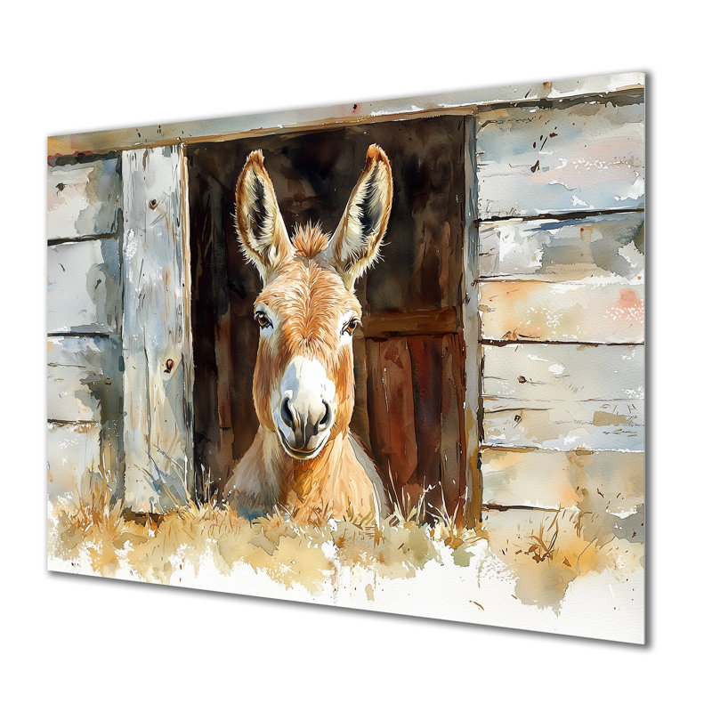 Mignon portrait d'âne à la ferme II - âne, impression sur métal, H 12 po x l 20 po