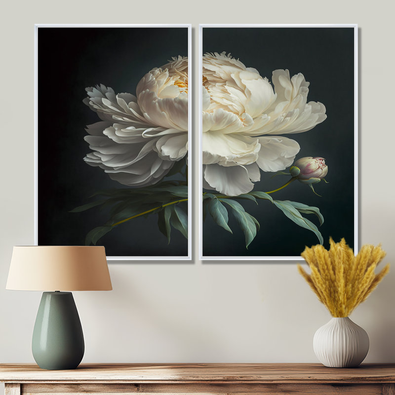 Blooming White Peony V - impressions sur toile de grandes pivoines, H 36 po x l 48 po, Blanc