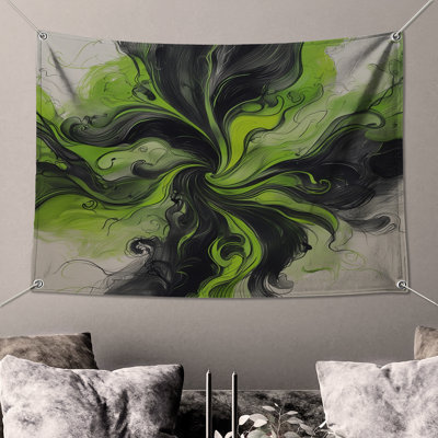 Tapisserie murale tourbillonnant vert et noir - Décoration murale tourbillon