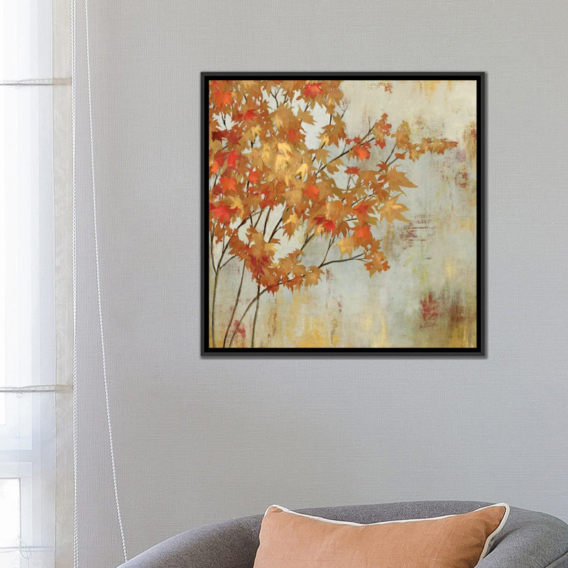 « golden feuillage », impression sur toile, H 18 po x l 18 po x p 1,5 po, Toile avec cadre noir, Pas de tapis