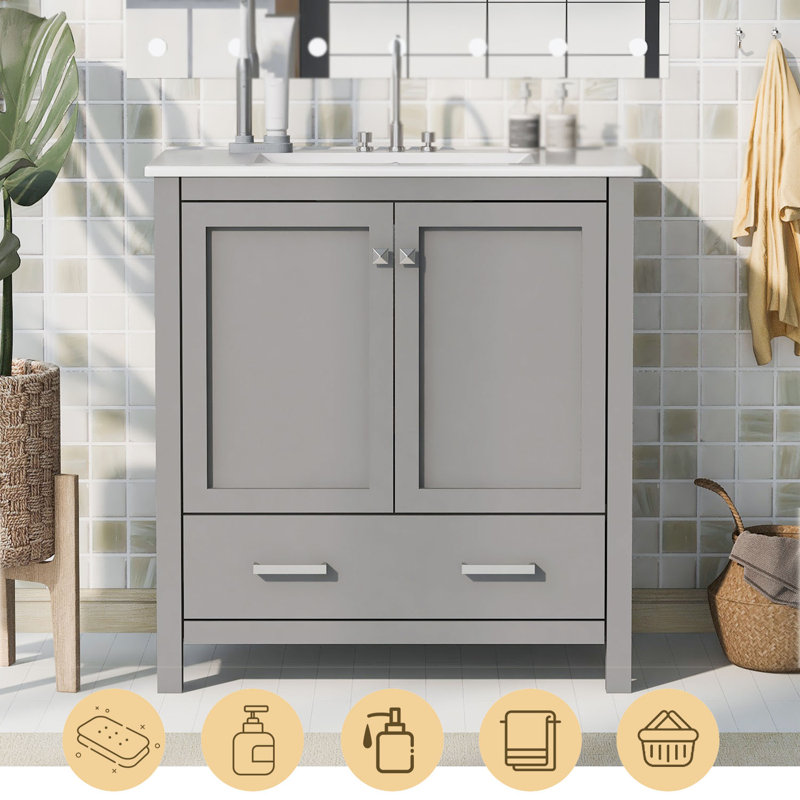 Clerence 30 " W Freestanding Standard Free Standing 1 Single With Ceramic Top