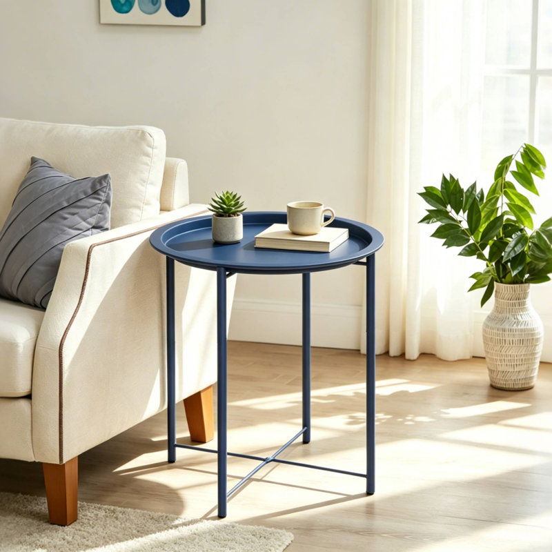 Annaleese Small End Table Set Foldable Tray X-shaped Cross Leg Side Table, Blue