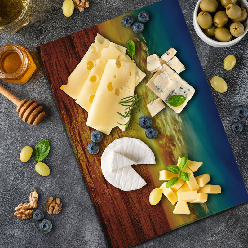 Ambesonne Exotic Cutting Board Large Size Sunset Seaside Clouds Multicolor