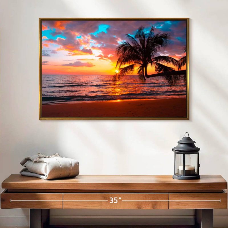 Coucher de soleil sur l'île, Cadre flottant doré, 25 po x 17 po