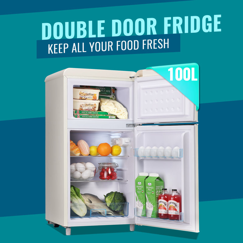 Compact Cream Freestanding Mini Fridge with Glass Shelves