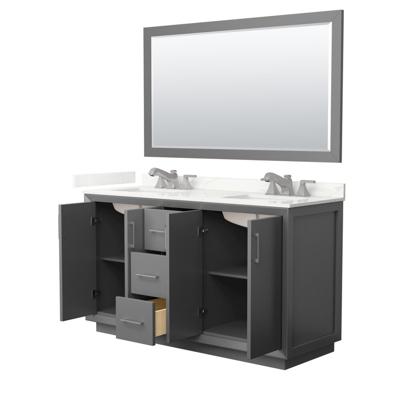 Strada 60'' W Double Vanity, Dark Gray, Giotto Quartz, Brushed Nickel