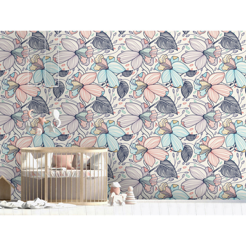 Dessin de fleurs Papier peint amovible Bouqet, L 98,04 po x l 150 po