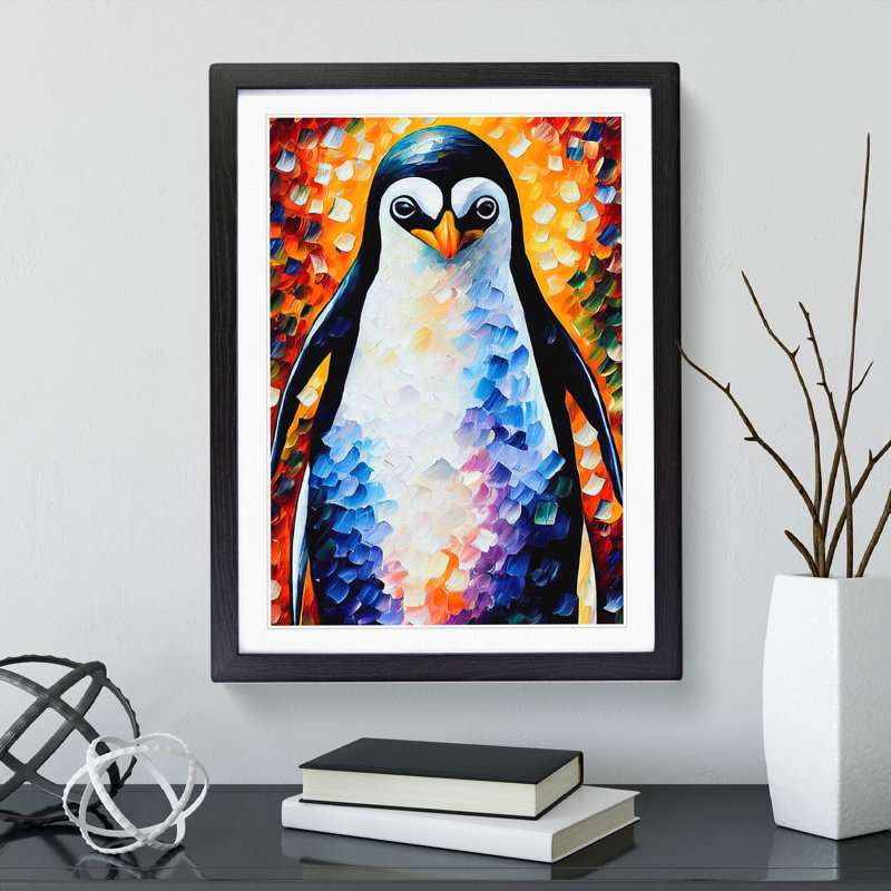 Penguin Portrait No.3 - Wall Art, Black Picture Frame, White, 34cm H x 25cm W