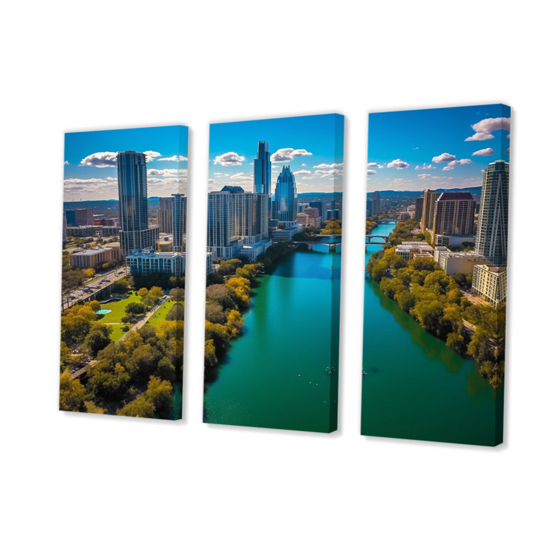 «Austin Dynamic Cityscape II» sur toile, reproduction de 3 pièces, H 28 po x l 36 po x P 1 po