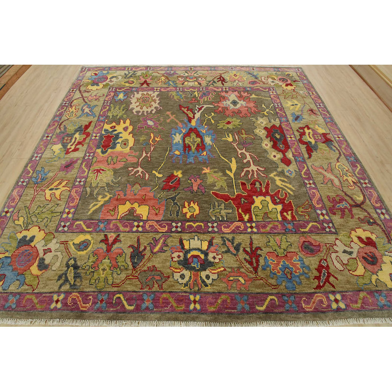 Tapis oriental en laine grise moderne noué à la main 10 pi 2 po x 10 pi Oushak