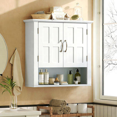 Armoire de rangement murale de salle de bain, armoire murale multifonctionnelle avec tablettes réglables, armoire à pharmacie pour la salle de lavage ou la cuisine ou le salon, blanc