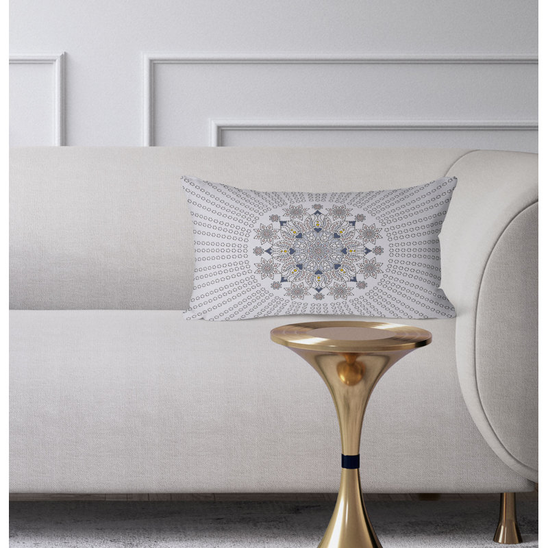 Carnation Circle  Rectangular Throw Pillow, Gray/Silver