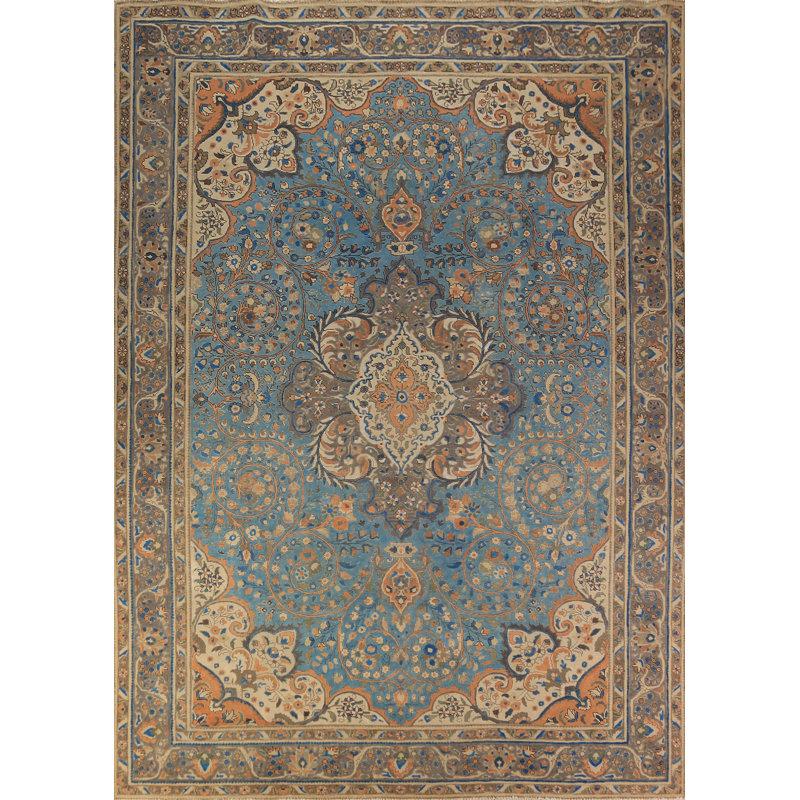 Tapis bleu floral traditionnel 10 x 13