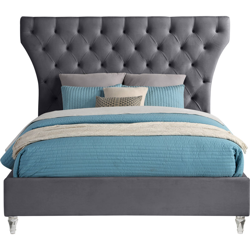Kira Dympha Velvet Bed, Grey Velvet, King