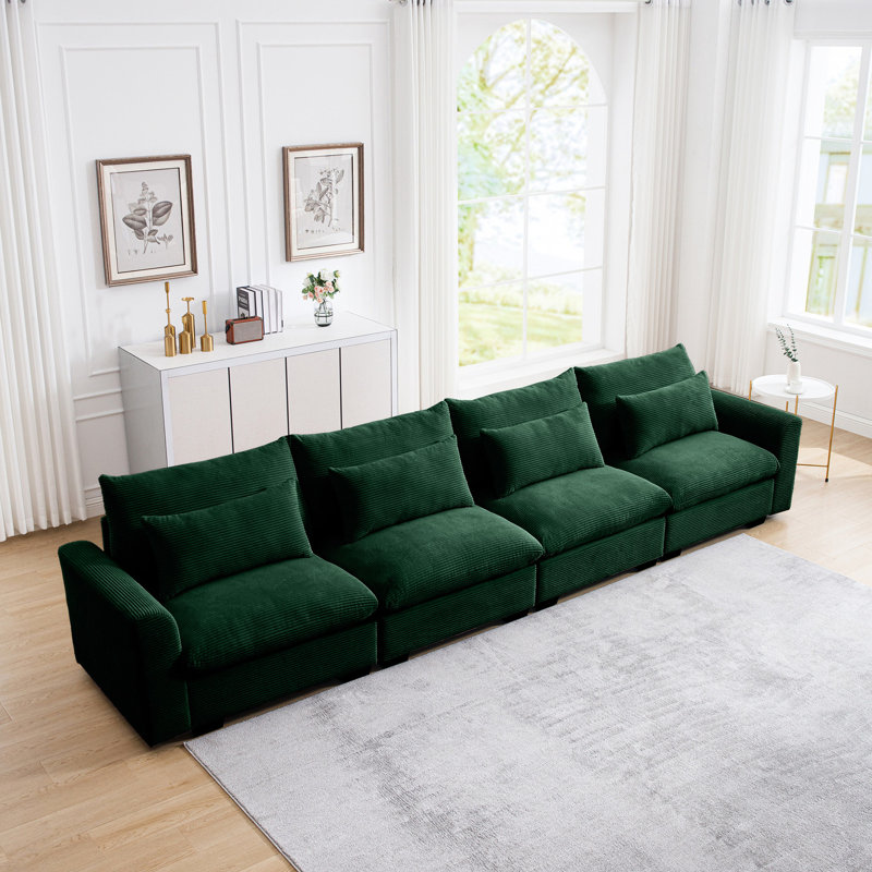Velours côtelé confortable 4 places pour le salon - Siège profond avec coussins de taille, Green