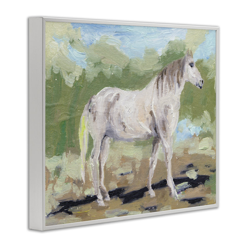 «Horse's Quiet Galop Giclee Art» par Melissa Wang, H 11 po x l 14 po, Estampe numérique encadrée blanc bord de mer