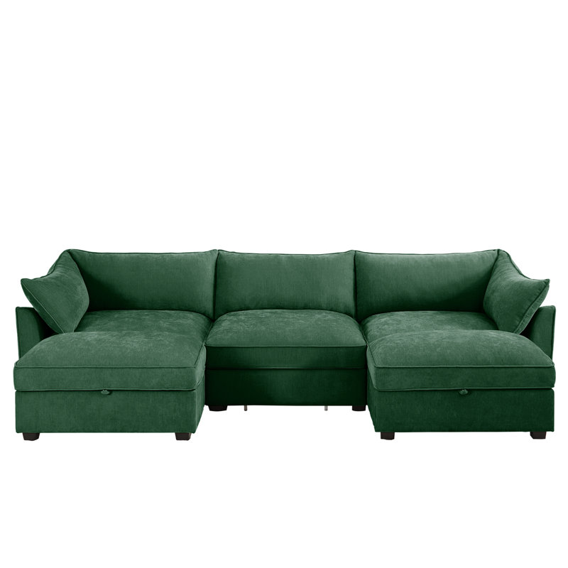 Chenille Sectional Sofa Couch, Green Chenille