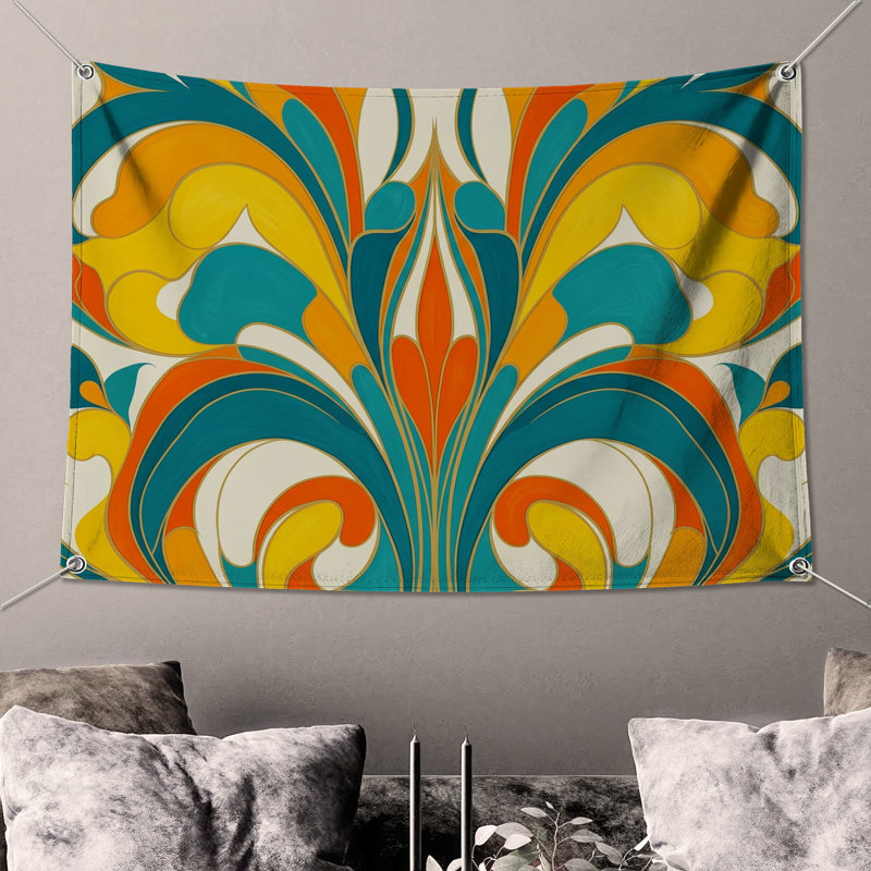 Tapisserie murale d'art abstrait coloré - Décoration murale abstraite, H 104 po x 88 avec 4 œillets