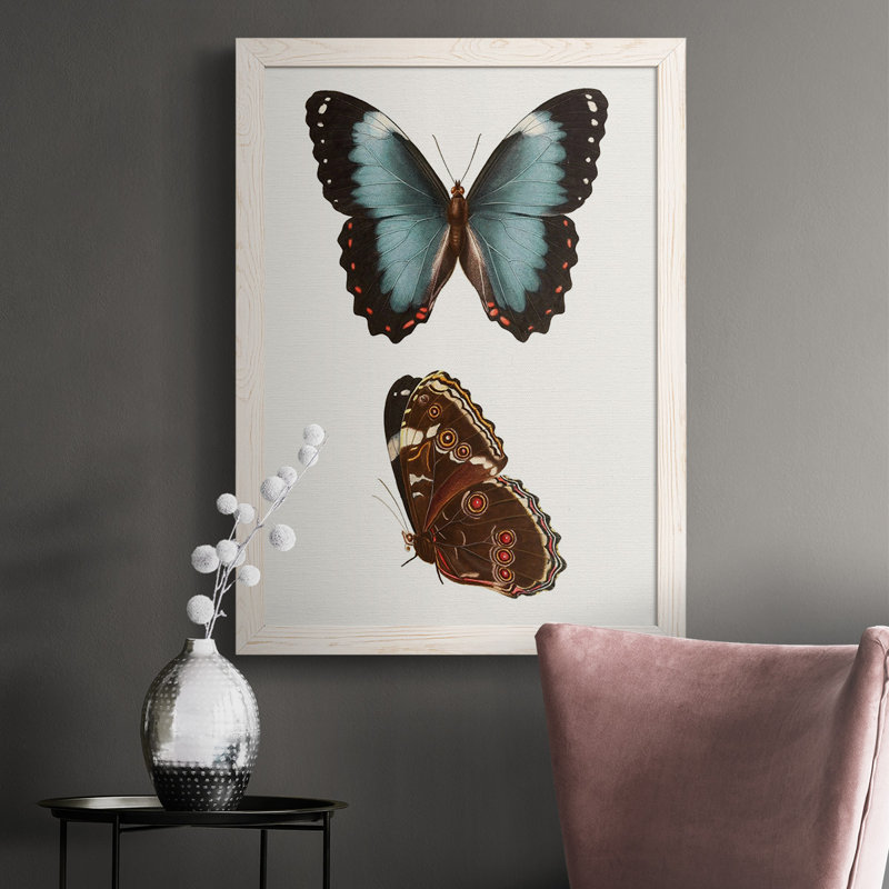 " Antique Blue Butterflies IV ", White Framed, 37.5" H x 27.5" W x 1" D
