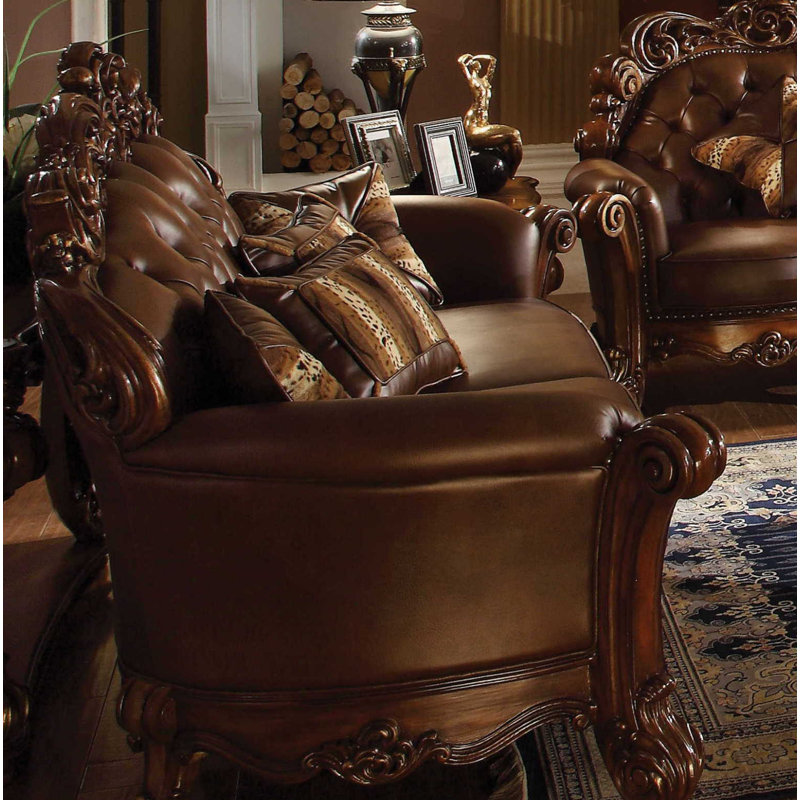 Carlene 70" Faux Leather Rolled Arm Loveseat, Cherry Faux Leather