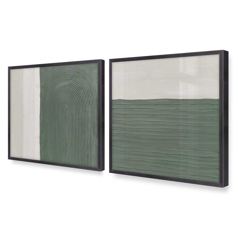 Ensemble de 2 impressions sur cadre 16 "x 12" texturées émeraude, Zinc patiné, H 13,75 po x l 13,75 po