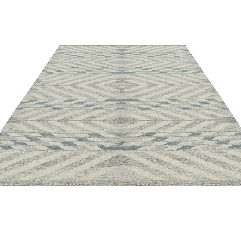 Rug & Kilim’S Scandinavian Rug In Gray And Blue Chevron Patterns, Rectangle 10' x 14'