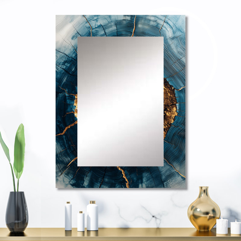 Wood Slide Of A Blue Lake Forest IV - miroir mural en bois, miroir décoratif traditionnel, impression d'art en métal