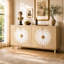 Buffet en bois de 63 pouces avec armoire, étagères ajustables et portes sculptées-956736007