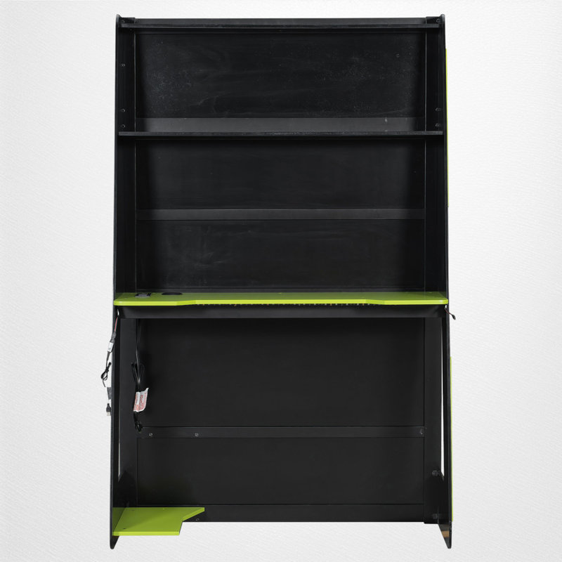 Lit mezzanine avec bureau intégré et station de charge, Lit simple, Noir/vert