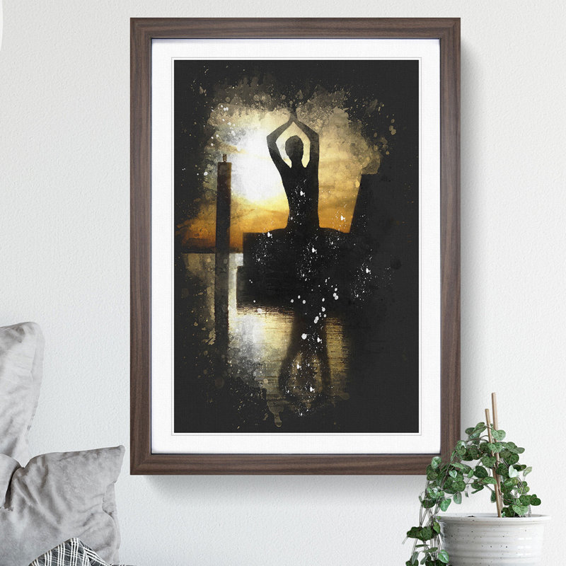 Yoga Meditation Paint Splash - Picture Frame Graphic Art, 90cm H x 65cm W x 2cm D, Walnut
