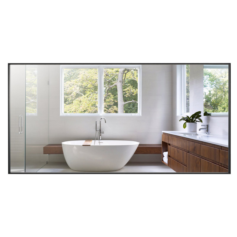Modern & Contemporary Rectangle Bathroom Vanity Mirror Metal Framed Wall Mirror, Black, 40" x 20"